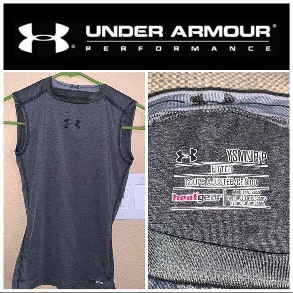Youth Small Under Armour Gray-Black Sleeveless - Picture 2 of 5